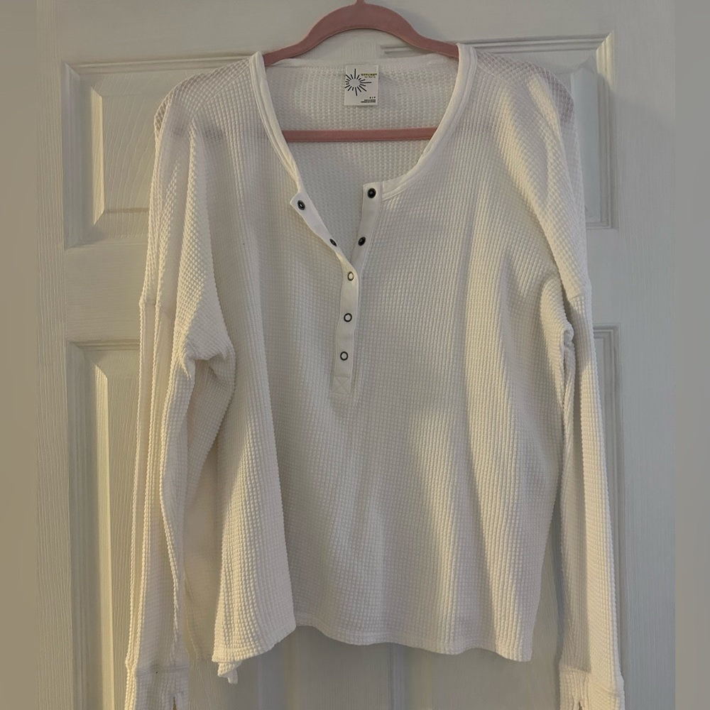 Aerie  - White  - Waffle Henley Shirt